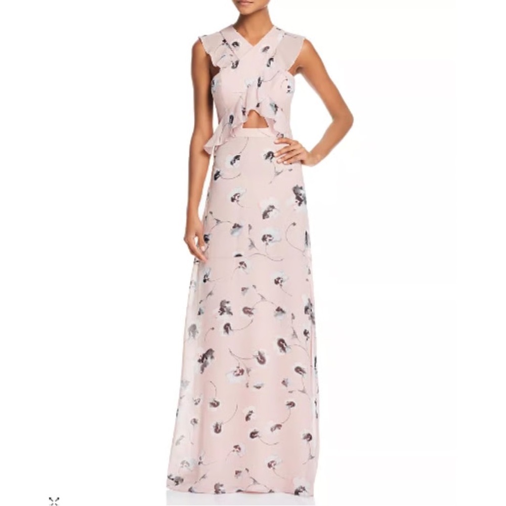 BCBGMAXAZRIA
Pink floral Ruffle Cross-Front Gown